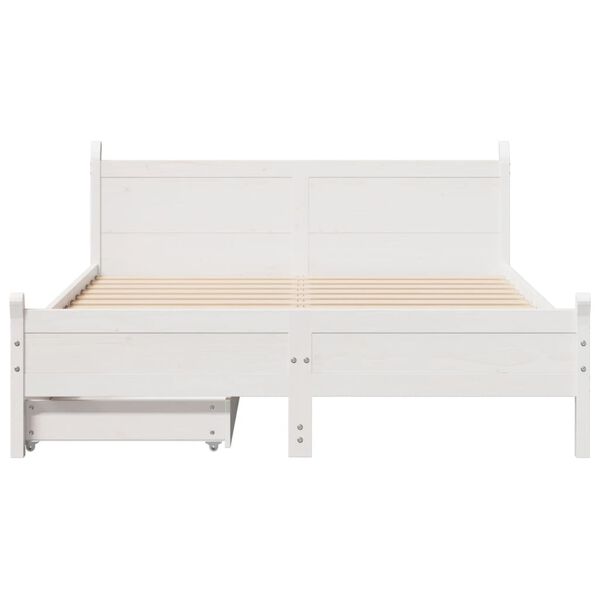 vidaXL Bed Frame without Mattress White 150x200 cm King Size Solid Wood Pine