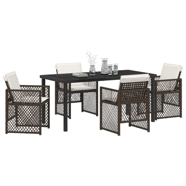 vidaXL Garden Dining Set 5 pcs Brown Poly Rattan
