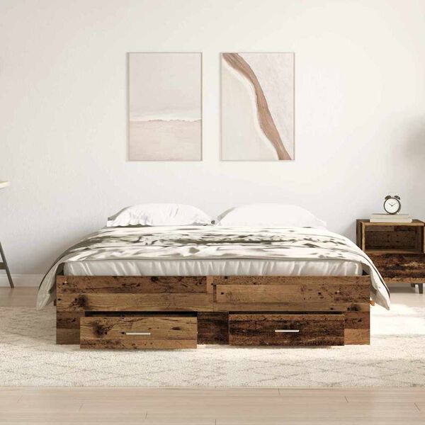 vidaXL Bed Frame with Drawer Old Wood 140 x 190 cm Engineered Wood