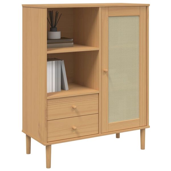 vidaXL Highboard SENJA Rattan Look Brown 90x40x112 cm Solid Wood Pine