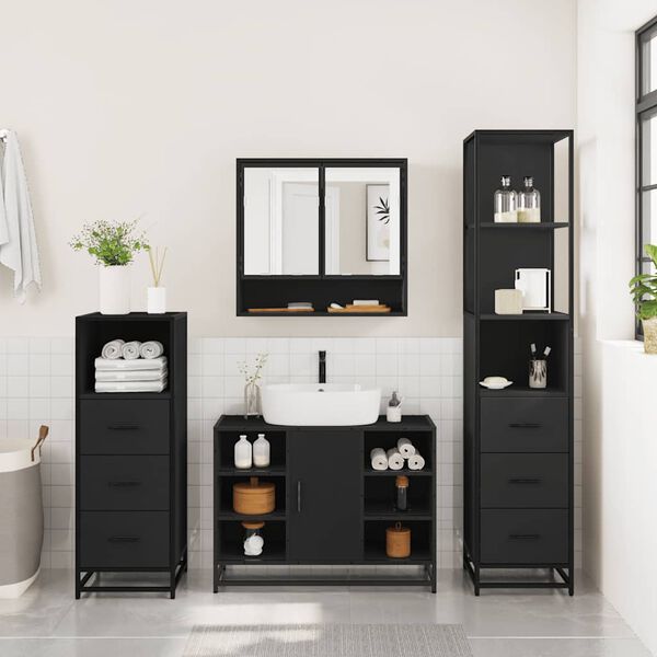 vidaXL 4&nbsp;Piece Bathroom Furniture Set&nbsp;Black Engineered Wood
