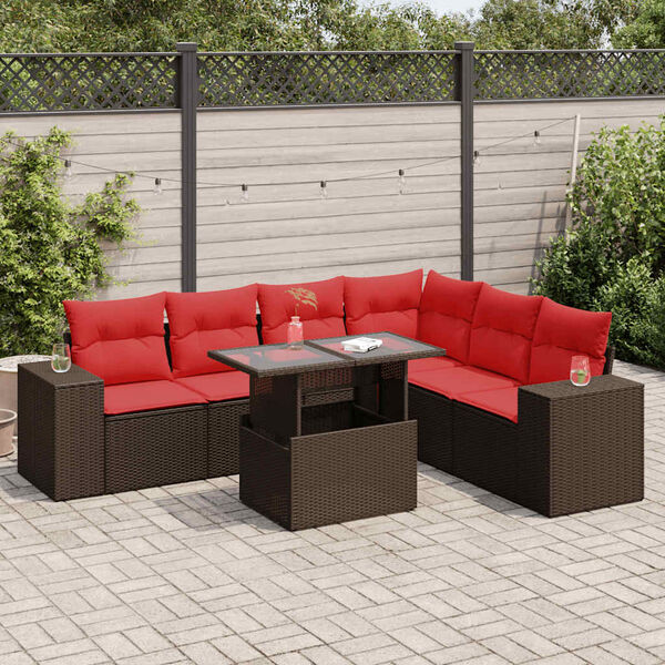 vidaXL 7 Piece Garden Sofa Set with Cushions Brown Poly Rattan Acacia