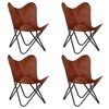 vidaXL Butterfly Chairs 4 pcs Brown Kids Size Real Leather