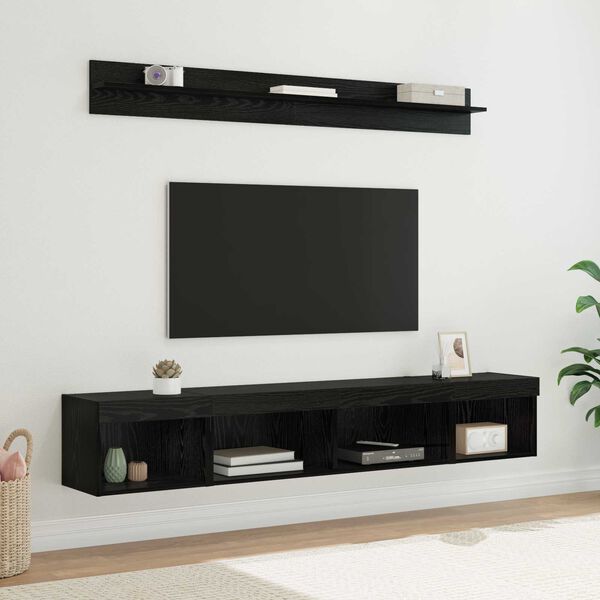 vidaXL TV Wall Cabinet Set with LED 5 pcs Black Oak Engineered Wood