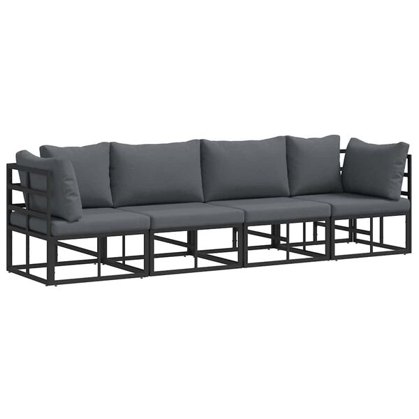 vidaXL Garden Sofa Set with Cushion Black Aluminium