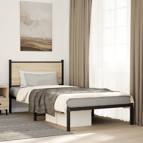 vidaXL Metal Bed Frame without Mattress Sonoma Oak 107x203 cm