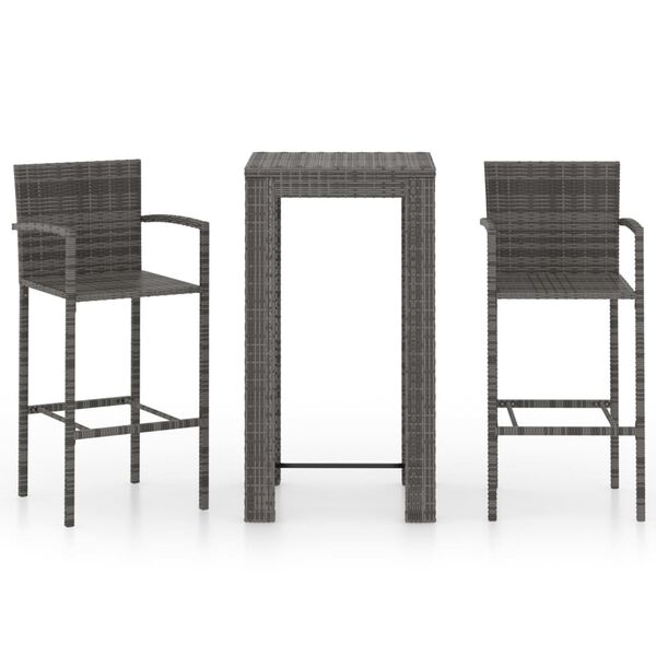 vidaXL 3 Piece Outdoor Bar Set with Armrest Poly Rattan Grey