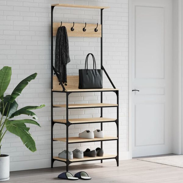 vidaXL Clothes Rack with Shoe Storage Sonoma Oak 70x34x184 cm