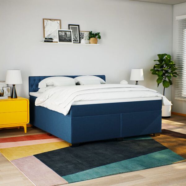 vidaXL Box Spring Bed with Mattress Blue 180x200 cm Fabric