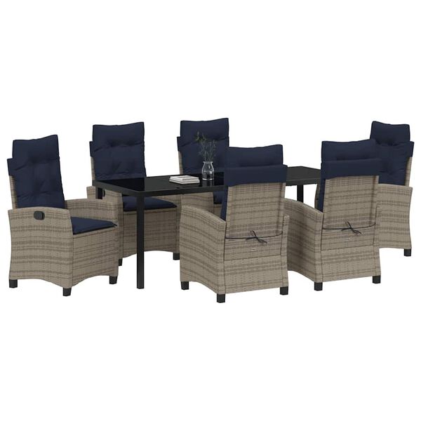 vidaXL Garden Dining Set with Cushion 7 pcs Grey Poly Rattan