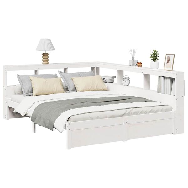 vidaXL Bookcase Bed without Mattress White 150x200 cm Solid Wood Pine