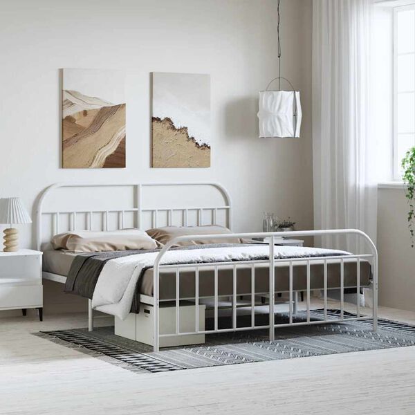 vidaXL Metal Bed Frame without Mattress with Footboard White 183x213cm