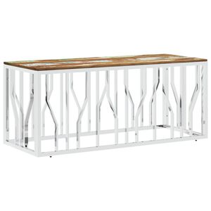 vidaXL Coffee Table Silver Stainless Steel and Solid Wood Reclaimed
