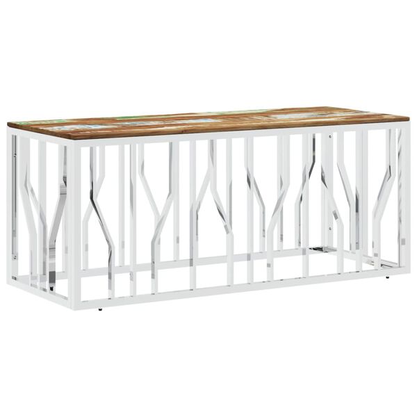 vidaXL Coffee Table Silver Stainless Steel and Solid Wood Reclaimed