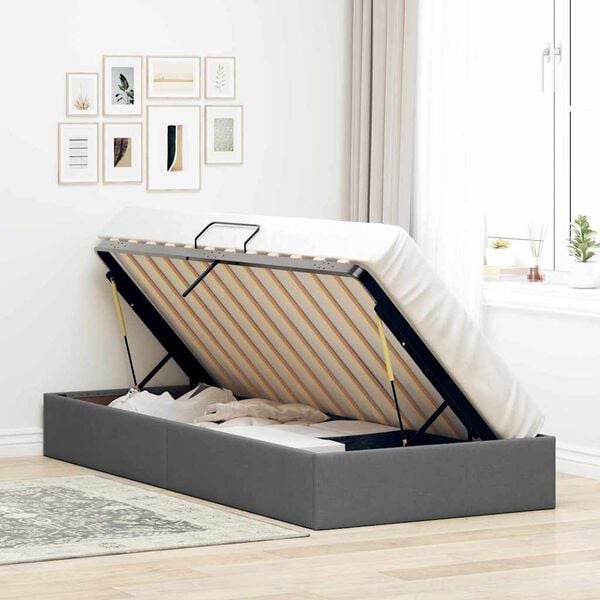 vidaXL Storage Bed with Mattress Dark Grey 90 x 190 cm Fabric