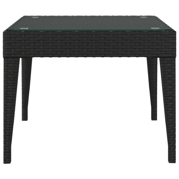 vidaXL Side Table Black 50x50x38 cm Poly Rattan and Tempered Glass