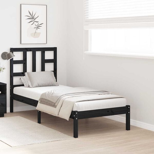 vidaXL Bed Frame without Mattress Black 75x190 cm Small Single Solid Wood