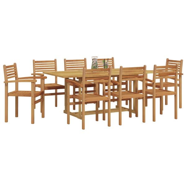 vidaXL Garden Dining Set 9 pcs Brown Solid Teak Wood