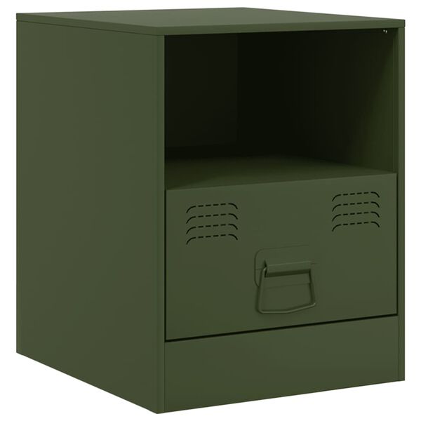 vidaXL Bedside Cabinet Olive Green 34.5x39x44 cm Steel