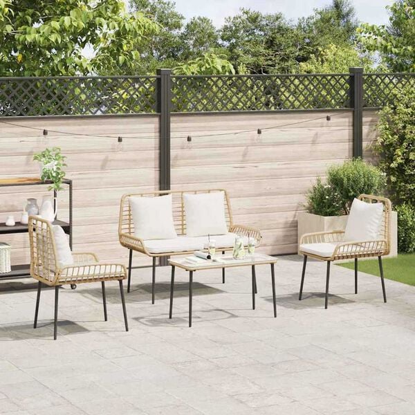 vidaXL Garden Furniture Set 4 pcs Black and Cream Poly Rattan