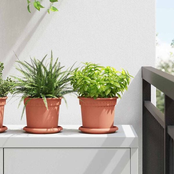 vidaXL Round Flower Tray 24 pcs Brick Red &Oslash; 14 x 2 cm Plastic