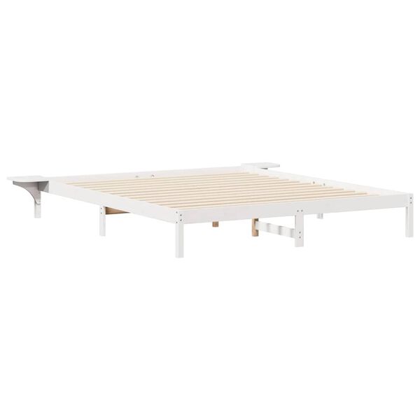 vidaXL Bed Frame with Side Tables White 200 x 210 cm Solid Pine Wood