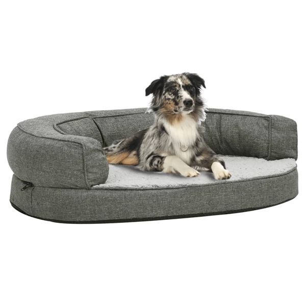 vidaXL Ergonomic Dog Bed Mattress 75x53 cm Linen Look Fleece Grey