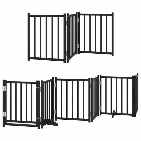 vidaXL Dog Gate with Door Foldable 12 Panels Black 600 cm Poplar Wood