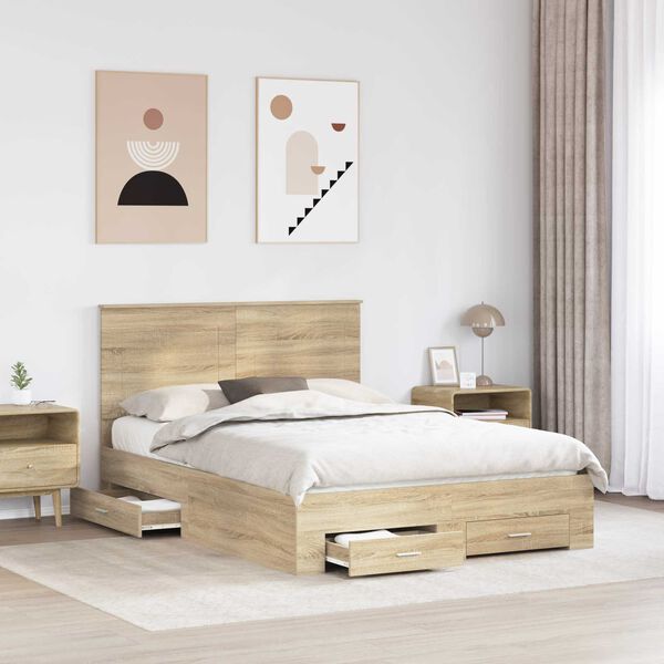 vidaXL Bed Frame with Drawer Sonoma Oak 140 x 190 cm Engineered Wood