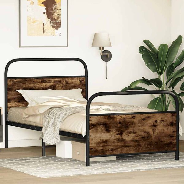 vidaXL Bed Frame Without Mattress 90x200 cm Smoked Oak Engineered Wood
