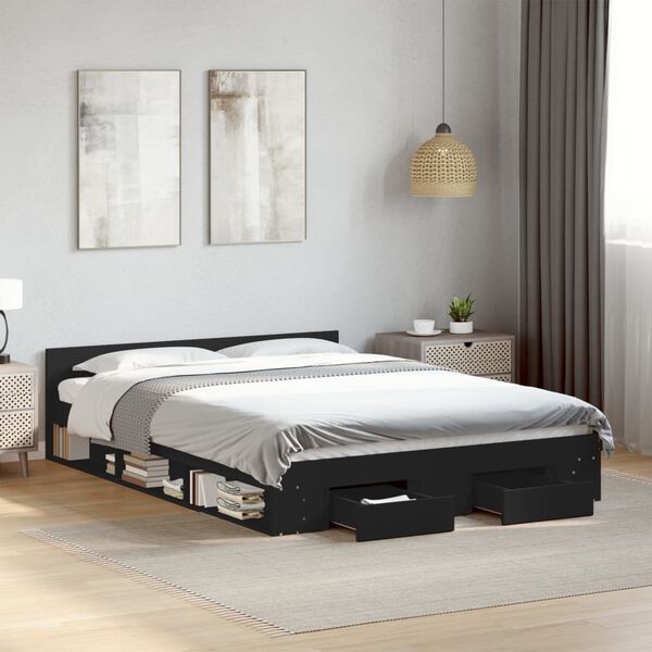 vidaXL Bed Frame with Drawers without Mattress Black 160x200 cm
