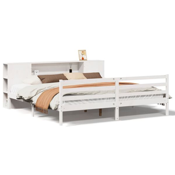 vidaXL Bookcase Bed without Mattress White 200x200 cm Solid Wood Pine