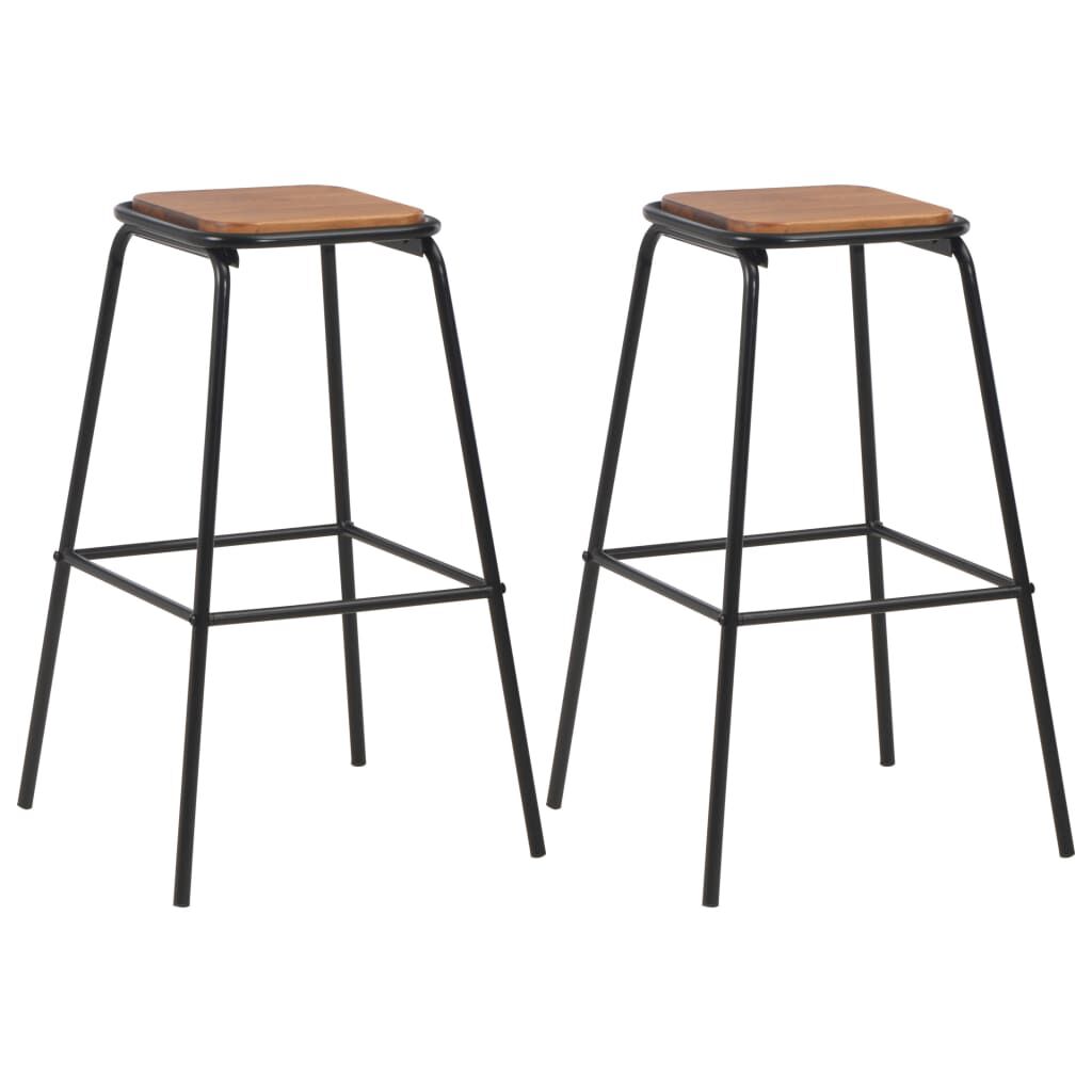 vidaXL Bar Stools 2 pcs Black Solid Pinewood and Steel vidaXL