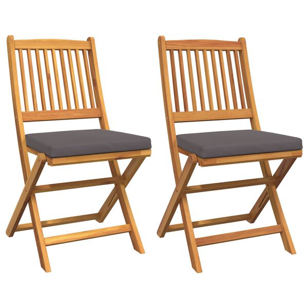 vidaXL Folding Chair 2 pcs Grey 49 x 57.5 x 92cm Solid Acacia wood