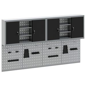 vidaXL Tool Cabinet Set with Shelf 6 pcs Black Powder-Coated Steel