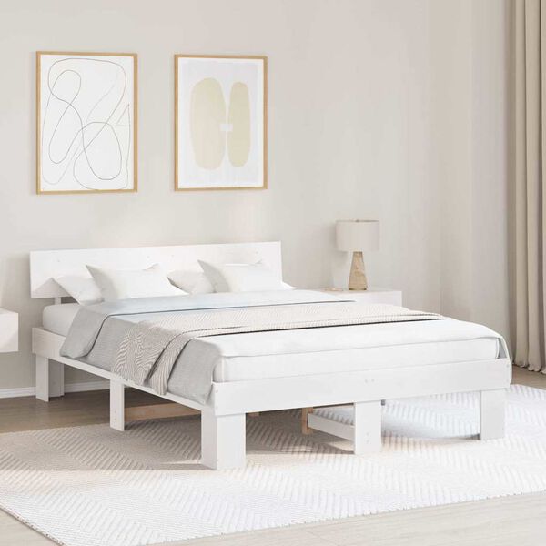 vidaXL Bed Frame with Headboard White 150 x 200 cm Solid Pine Wood