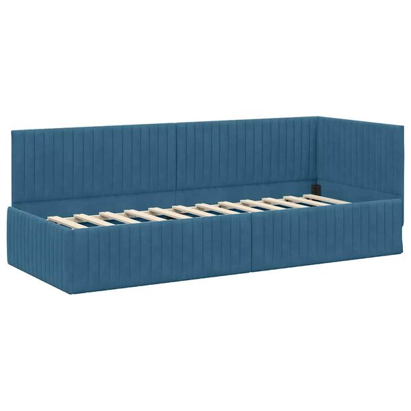 vidaXL Corner Bed Frame with Headboard Blue 80 cm x 200 cm Velvet
