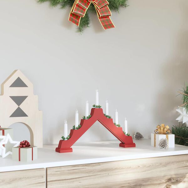 vidaXL Christmas Candle Bridge Red 39.5 x 5 x 29 cm Solid Pine Wood