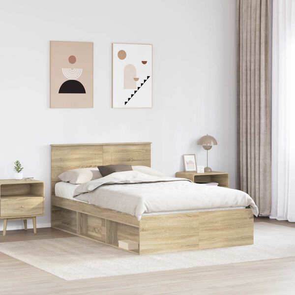 vidaXL Bed Frame Sonoma Oak 135 x 190 cm Engineered wood