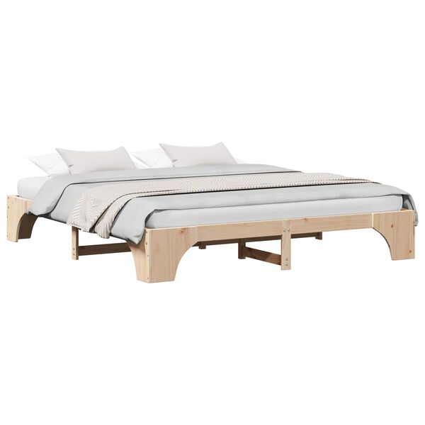vidaXL Bed Frame Natural 200 x 200 cm Solid Pine Wood
