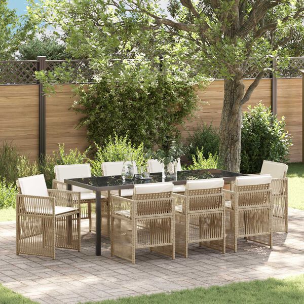 vidaXL Garden Dining Set 9 pcs Beige Powder-Coated Steel