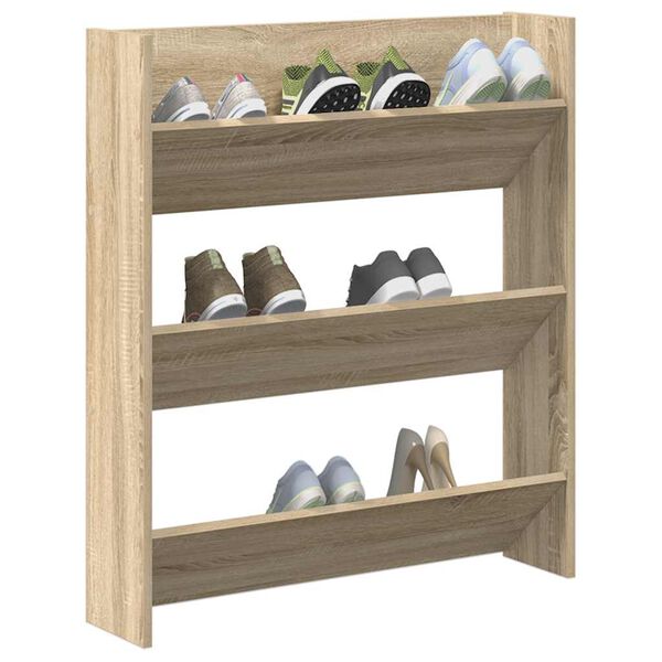 vidaXL Wall Shoe Cabinet Sonoma Oak 80x18x90 cm Engineered Wood