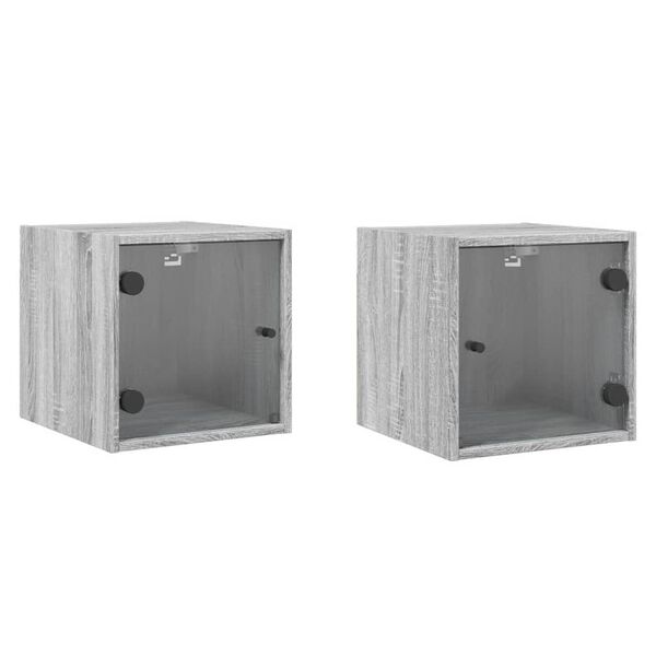 vidaXL Bedside Cabinets with Glass Doors 2 pcs Grey Sonoma 35x37x35 cm