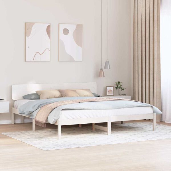 vidaXL Bed Frame with Headboard White 180 x 200 cm Solid Pine Wood