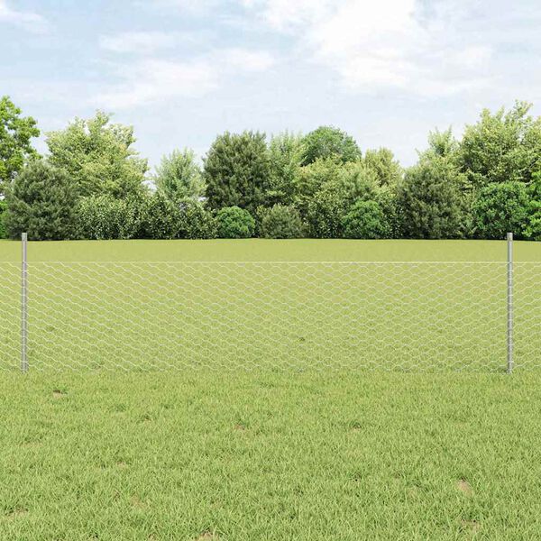 vidaXL Fence with Post Silver 0.5 x 10 m Steel