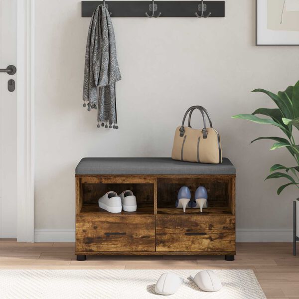 vidaXL Hall Bench with Cushion with Drawer Smoked Oak 80 x 38 x 46 cm