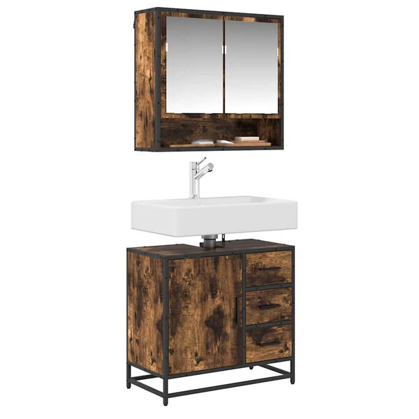 vidaXL Bathroom Sink Cabinet Smoked Oak 65x33x60 cm Engineered Wood