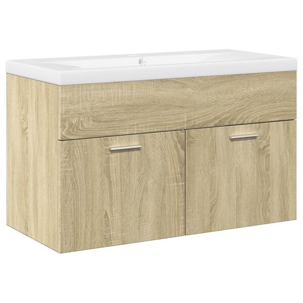 vidaXL Bathroom Sink Cabinet with Built-in Basin Sonoma Oak
