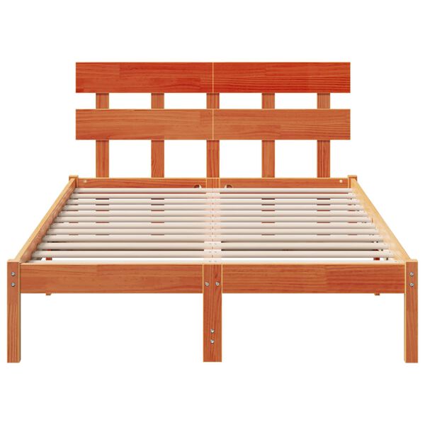 vidaXL Bed Frame with Headboard Brown 120 x 200 cm Solid Pine wood