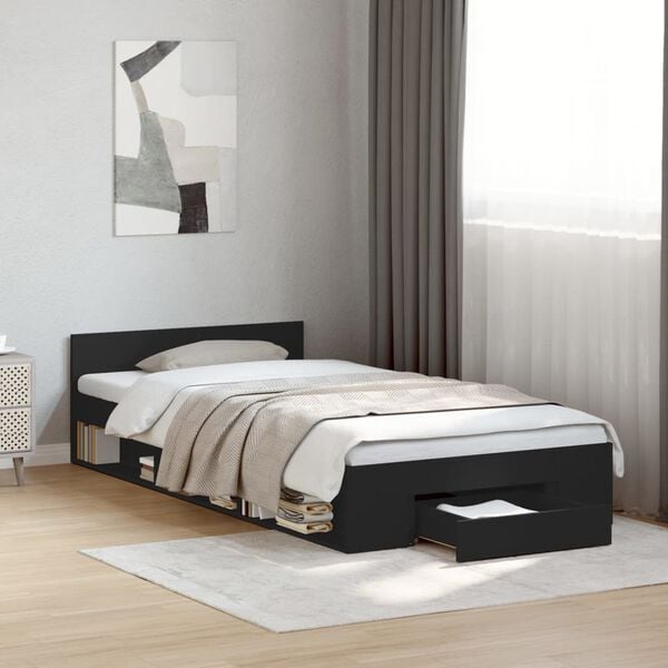 vidaXL Bed Frame with Drawer without Mattress Black 75x190 cm Small Single